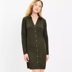Loft dark caper green Petite Ribbed Mini Shirtdress - 10 - NWT